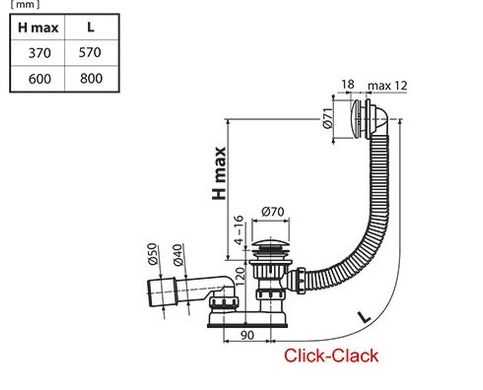 Сифон для ванны Ravak c переливом хром 800 механизм Click Clack X01472