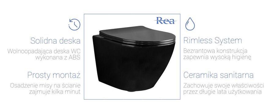 Подвесной унитаз Rea Carlo Mini rimless flat black mat REA-C8489, Черный матовый