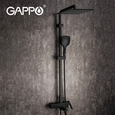 Душевая система Gappo G2417-60 термостат, излив - переключатель на лейку, черный, Черный матовый