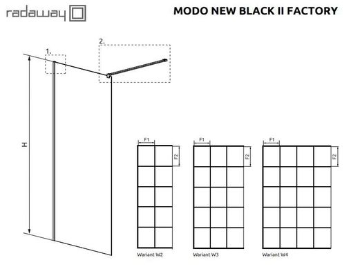 Душова перегородка Radaway Modo New Black II Factory 140 см профиль чорний 389144-54-55