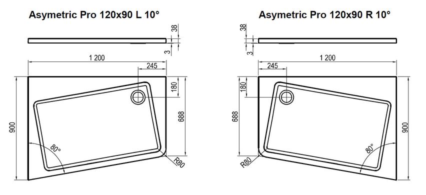 Душовий піддон Ravak Asymetric Pro 120x90 L 10° XA25G70101L