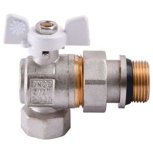 Кран шаровый угловой с американкой Q Professional QP004 PN40 3/4&Prime; антипротечка, Белая бабочка