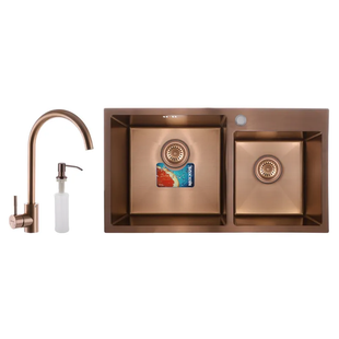 Набор кухонная мойка со смесителем и дозатором Mixxus SET-7843D-220x1.0-PVD MX0586, Бронза