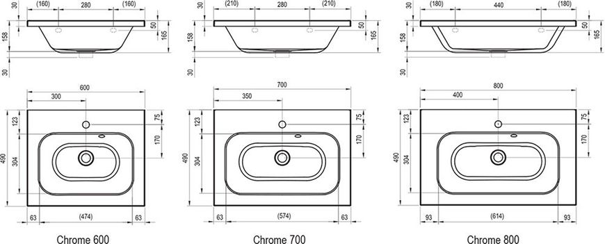 Умивальник Ravak Chrome 600 без переливу XJG01260000, Білий