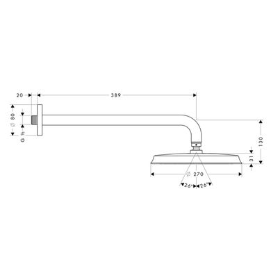 Верхній душ Hansgrohe Raindance Classic AIR 240 мм з тримачем 383 мм Chrome/Gold Optic 27424090, Золотий