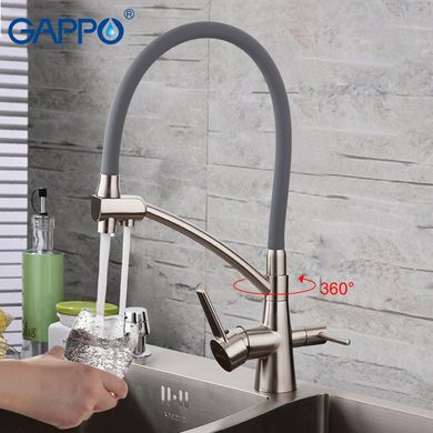 Смеситель для кухни с подключением фильтра серый/сатин шпилька Ø35 Gappo 1/8 G4398, Серый