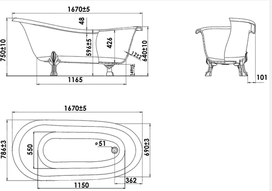 Ванна отдельностоящая матовая Amidicon Symphony 167x78 белая из литого камня золотые ножки SYMFONIYA_167_g_MAT, Белый матовый