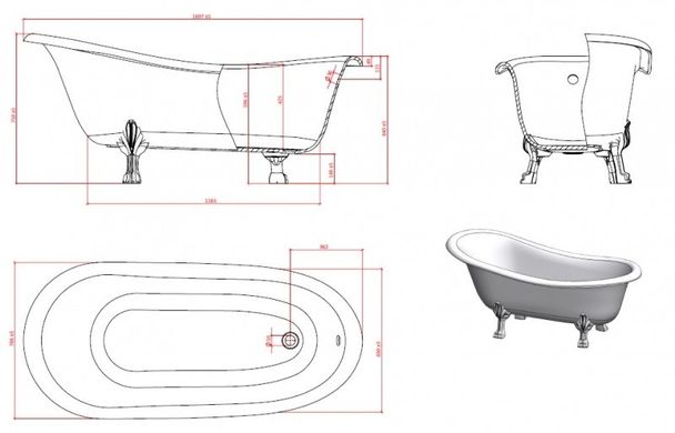 Ванна акриловая отдельностоящая Gruppo Treesse Epoca 170x80 V5071 chromo