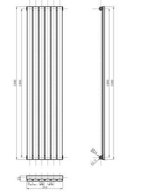 Вертикальный дизайнерский радиатор отопления Arttidesign Terni 6/1500 чёрный, Черный матовый