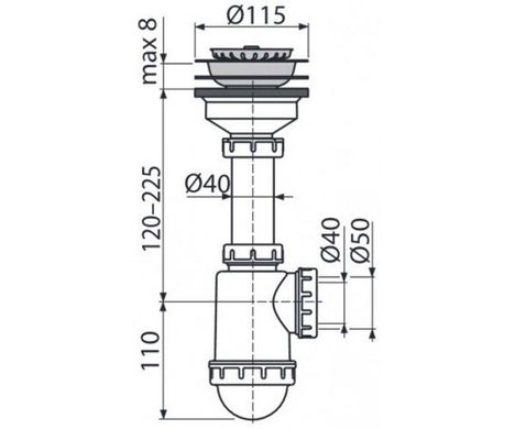 Сифон для кухонной мойки Alcaplast A446-DN50/40