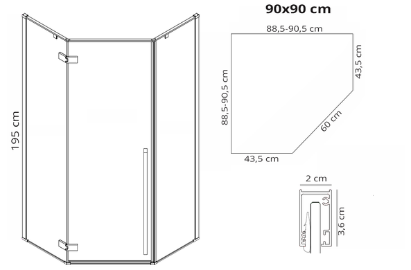 Душевая кабина Rea Diamond 90x90 black mat REA-K5622, Черный матовый, Универсальная, прозрачный