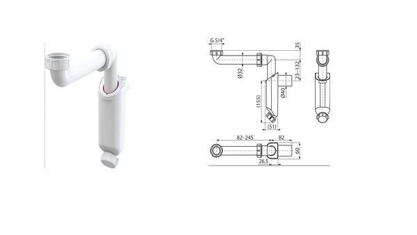 Сифон для умывальника Alcaplast с накидной гайкой 5/4" &Oslash;40 мм A43S-DN40