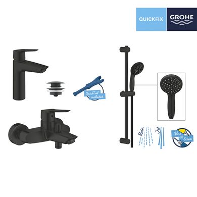 Набір змішувачів 3 в 1 для ванної кімнати Grohe QuickFix Start Black UA303301MQ, Чорний матовий