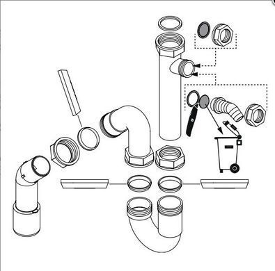 Сифон с переливом для мойки из стали Hansgrohe D14-11 Automatic на одну чашу Stainless Steel 43931800