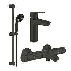 Набор смесителей 3 в 1 для ванной комнаты Grohe QuickFix Start Black UA303304TM, Черный матовый