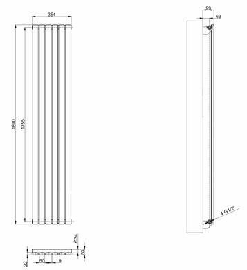 Вертикальный дизайнерский радиатор отопления Arttidesign Terni 6/1800 серый, Серый