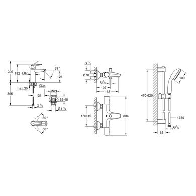 Набор смесителей 3 в 1 для ванной комнаты Grohe QuickFix Start Black UA303304TM, Черный матовый