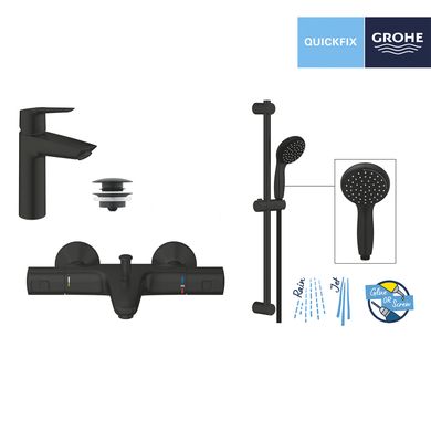 Набір змішувачів 3 в 1 для ванної кімнати Grohe QuickFix Start Black UA303304TM, Чорний матовий