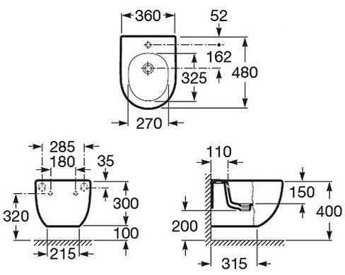 Биде подвесное укороченное Roca Meridian-New A357246000, Белый
