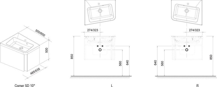 Тумба під умивальник Ravak SD 10° 650 горіх права X000000750