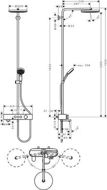 Душевая система Hansgrohe Pulsify Showerpipe для ванной 260 1jet с термостатом Chrome 24230000, Хром