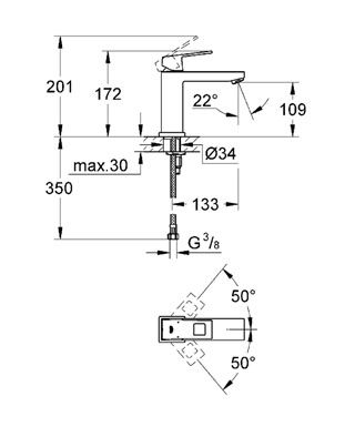 Смеситель для умывальника Grohe Eurocube 23446000, Хром