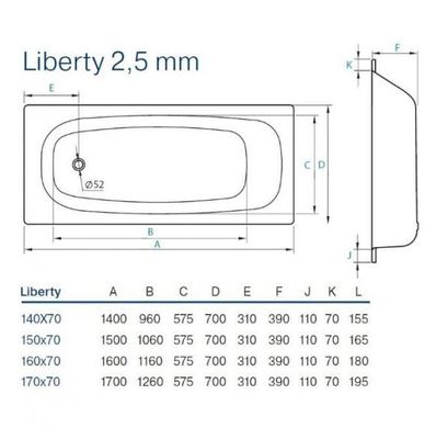 Ванна стальная Koller Pool Liberty 160x70 с ножками B60C2200E+APMROS100