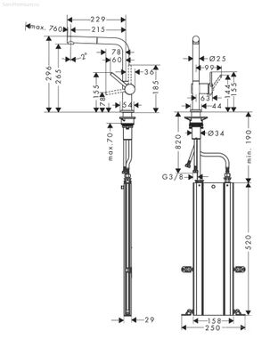 Змішувач Hansgrohe Talis 270 1jet кухонний з витяжним виливом Sbox 72809800 Stainless Steel, Нержавіюча сталь