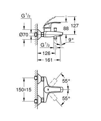 Набір змішувачів для ванни 3в1 з New Tempesta 100 Grohe Eurosmart 123246MOL, Хром