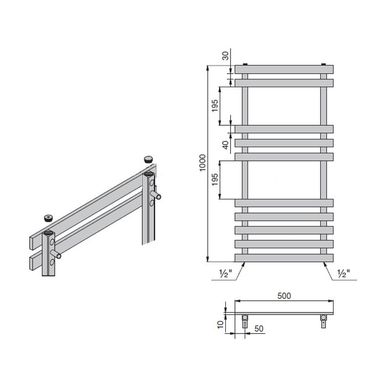 Водяной полотенцесушитель Zehnder Truva 1000x500 TRV-100-050 нержавеющая сталь, Нержавеющая сталь