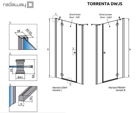 Душевая дверь Radaway Torrenta DWJS 170 см 320812-01-01L + 320393-01-01