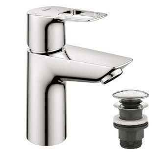 Смеситель для умывальника S-Size + нажимной донный клапан Grohe BauLoop New 23883001, Хром