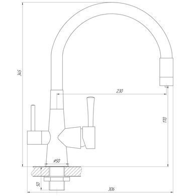 Змішувач для кухні під осмос Globus Lux GLLR-0903-11-graphite, Чорний матовий