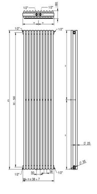Вертикальний радіатор Praktikum 2 H-1800 мм, L-425 мм нижнє підключення PV 2180/11 9005M 99, Чорний матовий