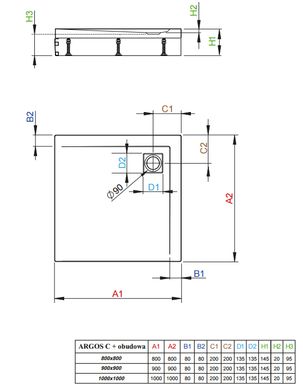 Душовий піддон Radaway Argos C 90x90 на ніжках 4ACN99-02
