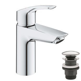 Смеситель для умывальника S-Size + нажимной донный клапан Grohe Eurosmart New 23922003, Хром