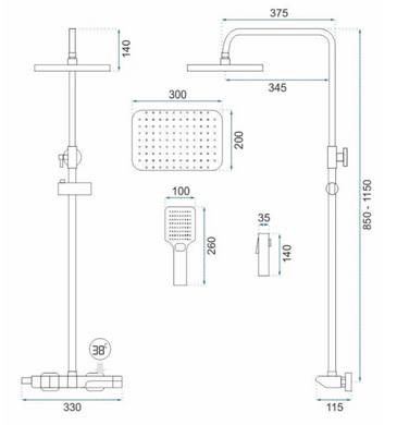 Душевая система Rea Rob хром с термостатом и изливом REA-P6626, Хром