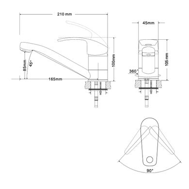 Смеситель для кухни RJ Baron хром RBZ014-6K, Хром