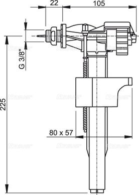 Впускной механизм с боковой подводкой и металлической резьбой (для пластиковых бачков) 3/8" Alcaplast  A16P-3/8"