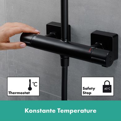 Душевая система Hansgrohe Vernis Shape Showerpipe 240 1jet EcoSmart с термостатом Matt Black 26429670, Черный матовый