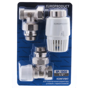 Комплект для подключения радиатора Europroduct 1/2" угловой с термоголовкой EP.1302 EP6016