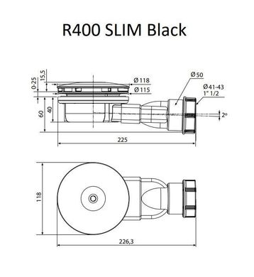 Сифон для душевого поддона Radaway черный R400B Slim