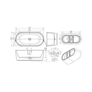 Ванна акрилова окремостояча Koller Pool PureLine 1600x800 White з сифоном 0266250101, Білий