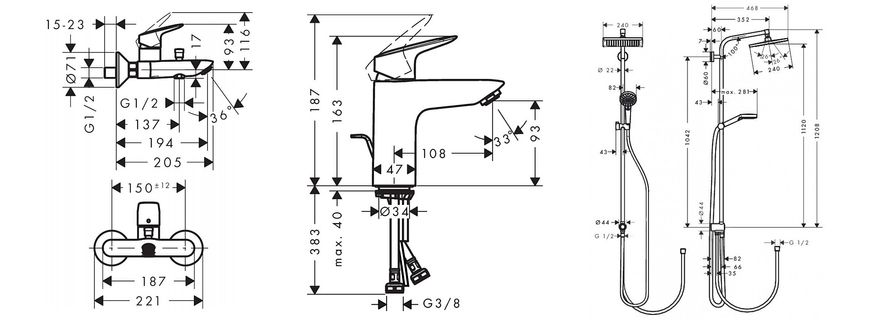 Набор смесителей для ванны Hansgrohe EcoSmart Logis 100/Crometta Reno (71104+7140+27289000) 20200002, Хром