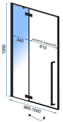 Душові двері Rea Fargo black mat 100 REA-K6330, прозорий, чорний