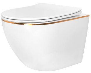 Подвесной унитаз Rea Carlo white mini flat gold edge REA-C1222, Белый