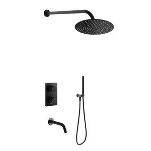 Душева система Kohlman Experience 25 black з термостатом + BOX прихованого монтажу KPL-QW433EBR25, Чорний матовий