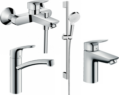 Набор смесителей для ванны и кухни Hansgrohe EcoSmart Logis/Focus 100 (71104+7140+31806+26534400) хром 20200012, Хром