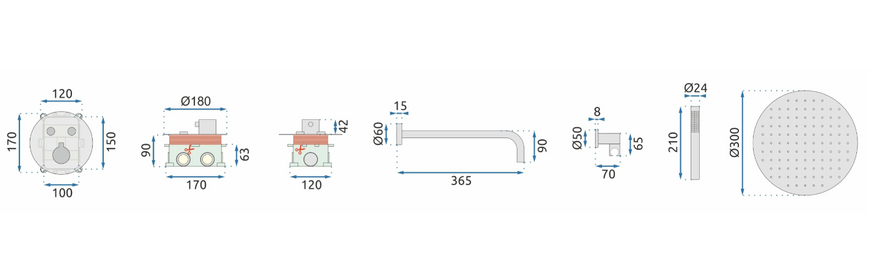Душова система прихованного монтажу Rea Lungo Miler + Box White Matt 3 термостатом REA-P6614, Білий матовий