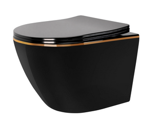 Подвесной унитаз Rea Carlo mini flat gold edge black REA-C8800, Черный матовый